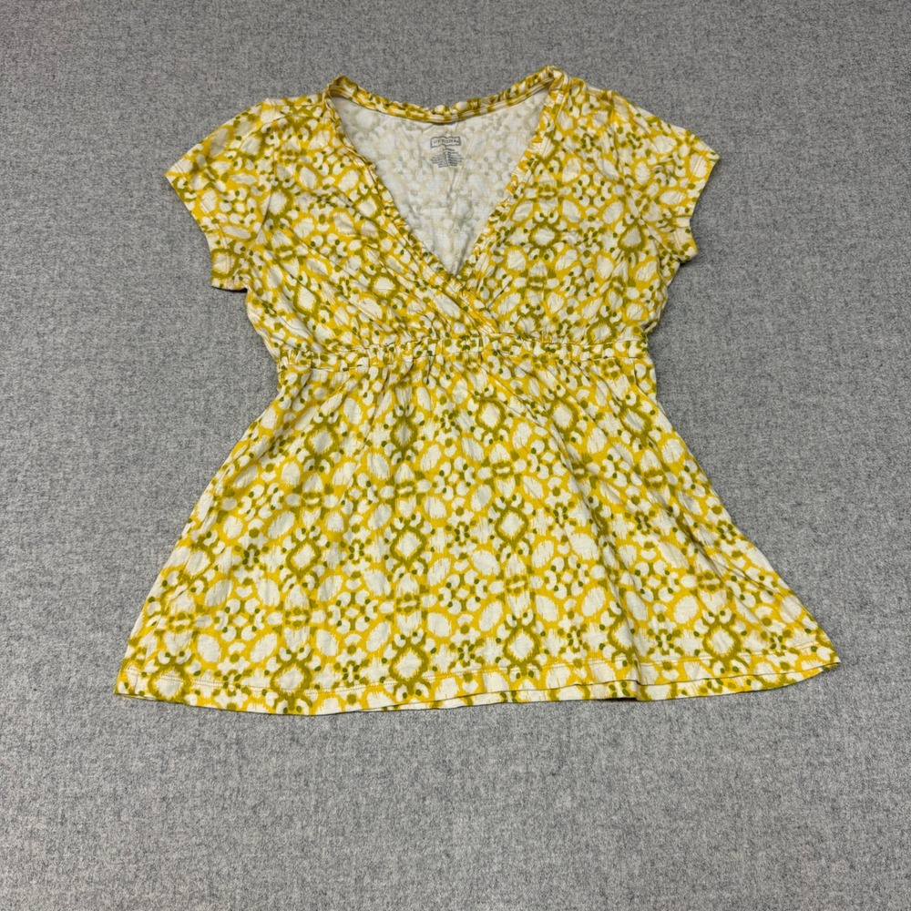 Merona Empire Waist Blouse M Yellow White Geometric Ikat Surplice Top V-Neck